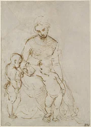 Recto: The Virgin and Child with St John (The Madonna del Cardellino), WA1846.160 (penna & brunt bläck över blind penna, några spår av bly eller krita)